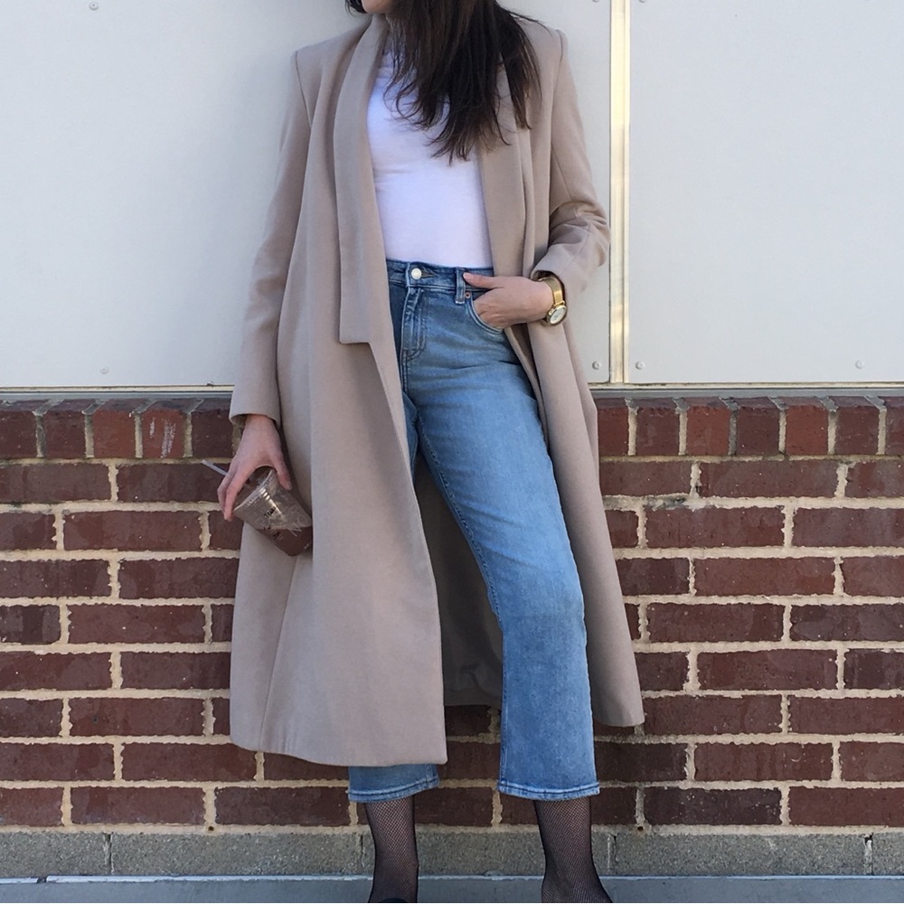 Boohoo Beige Long Open Front Duster Coat Size Small